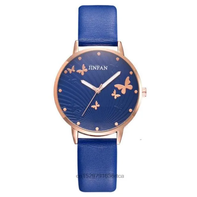 Elegant Simple Butterfly Design Dial Design Ladies Watches Women Fashion Luxury Dress Watch Casual Woman Quartz Leather Clock