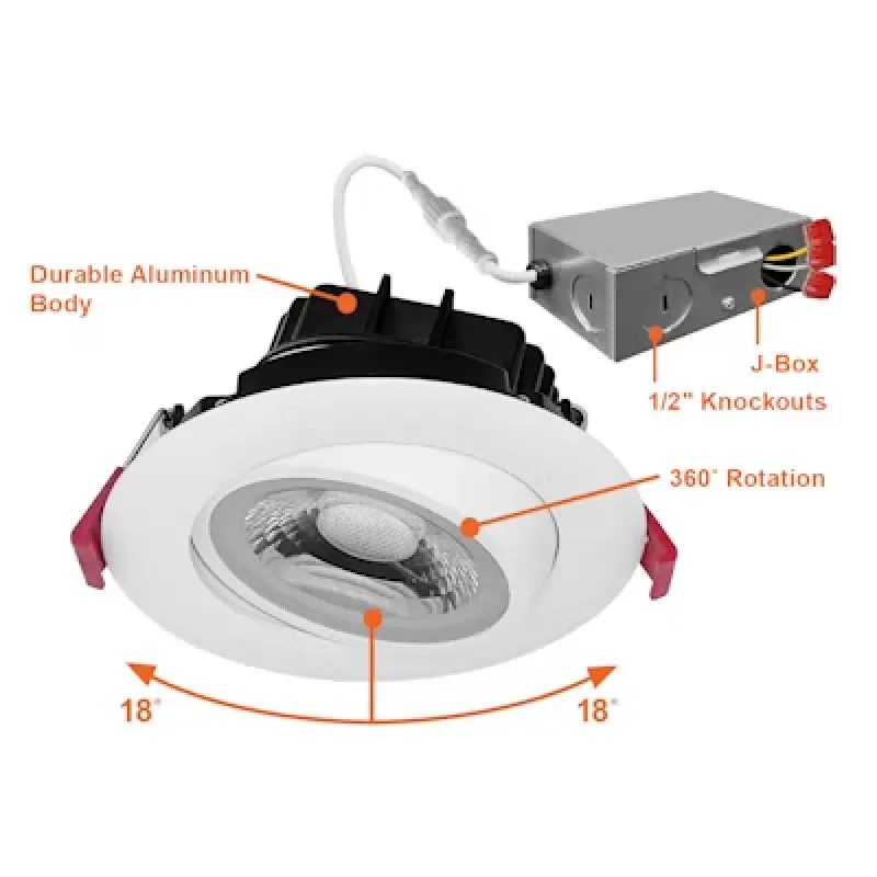 Envision LED 4" 12W Gimbal Adjustable Downlight Canless, 5CCT Selectable