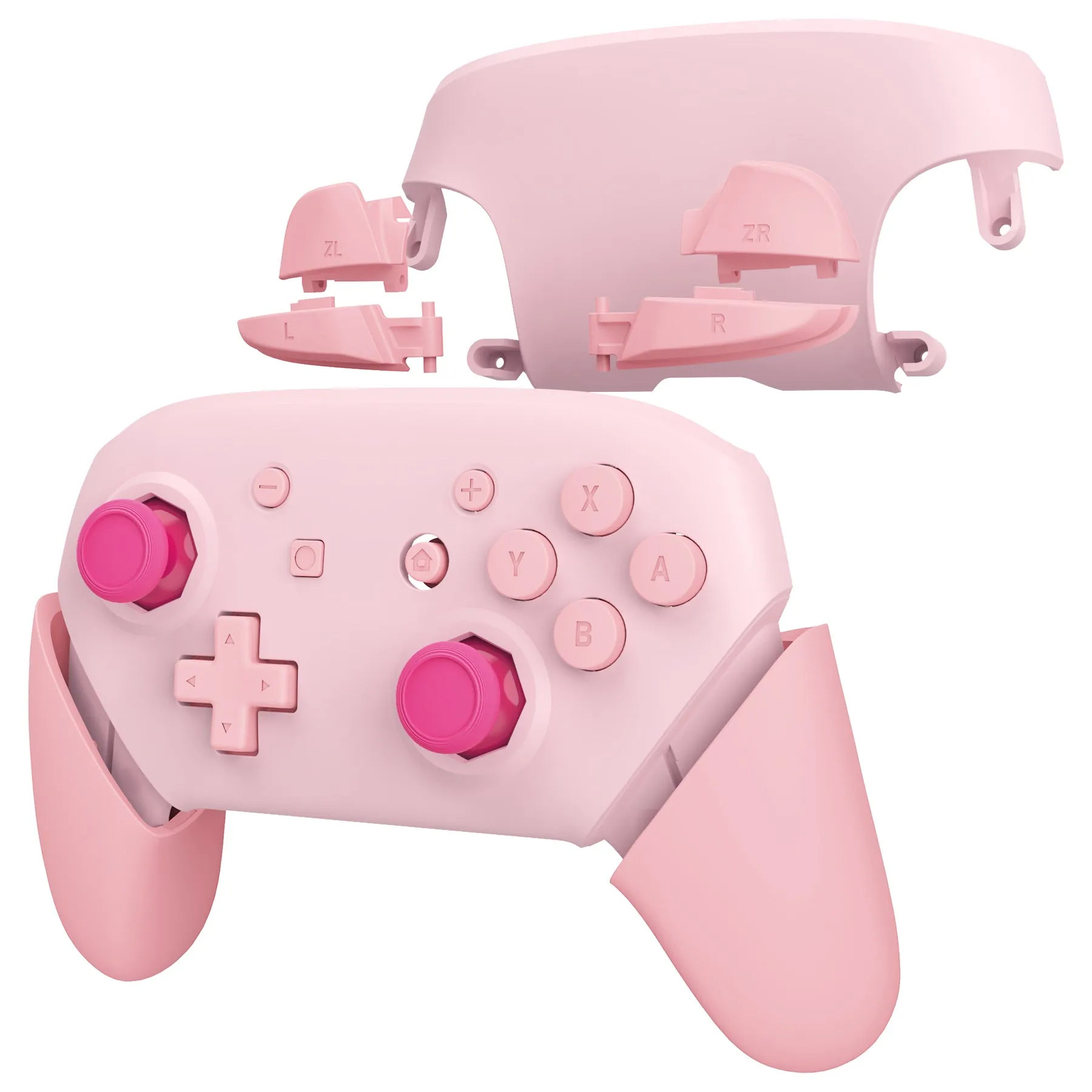 eXtremeRate Cherry Blossoms Pink & Puffy Pink Faceplate Backplate Handles Cover, Octagonal Gated Sticks Design DIY Replacement Grip Housing Shell for Nintendo Switch Pro Controller - Controller NOT Included - FRE622