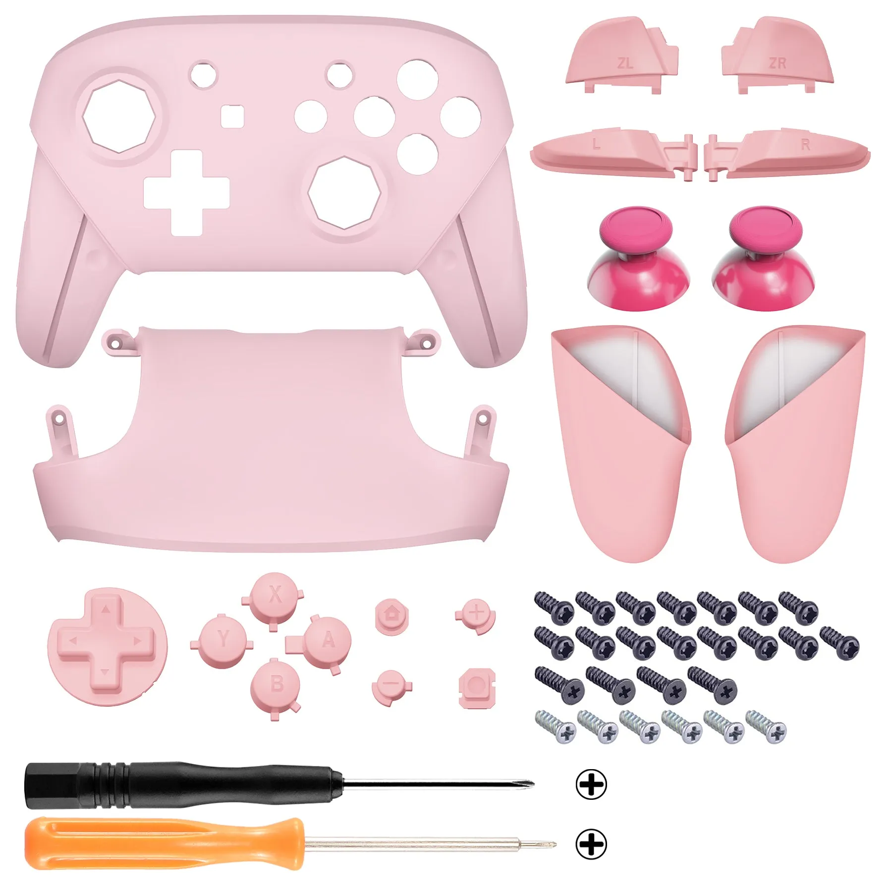 eXtremeRate Cherry Blossoms Pink & Puffy Pink Faceplate Backplate Handles Cover, Octagonal Gated Sticks Design DIY Replacement Grip Housing Shell for Nintendo Switch Pro Controller - Controller NOT Included - FRE622