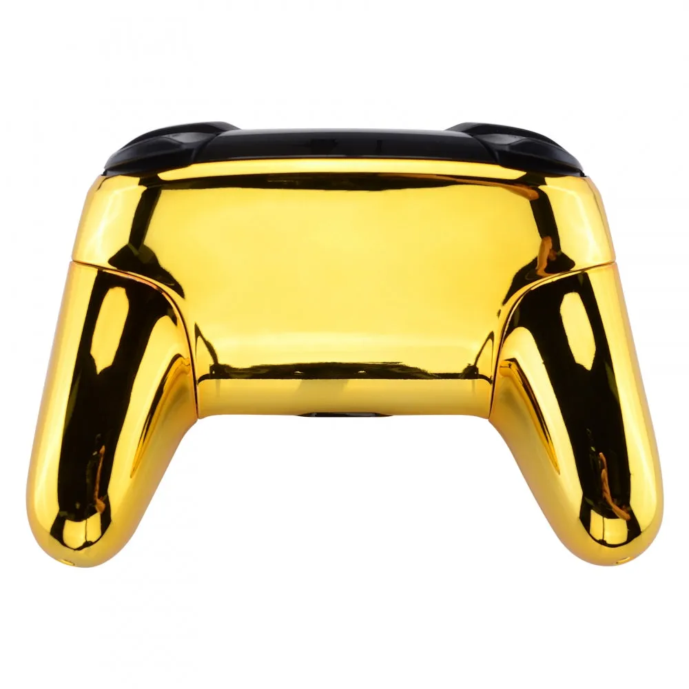 eXtremeRate Chrome Gold Faceplate Backplate Handles for Nintendo Switch Pro Controller, Glossy DIY Replacement Grip Housing Shell Cover for Nintendo Switch Pro - Controller NOT Included - FRD401