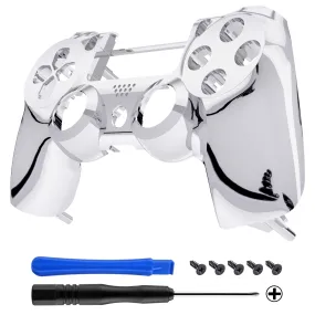 eXtremeRate Chrome Silver Edition Front Housing Shell Faceplate for PS4 Slim Pro Controller (CUH-ZCT2 JDM-040 JDM-050 JDM-055) - SP4FD03