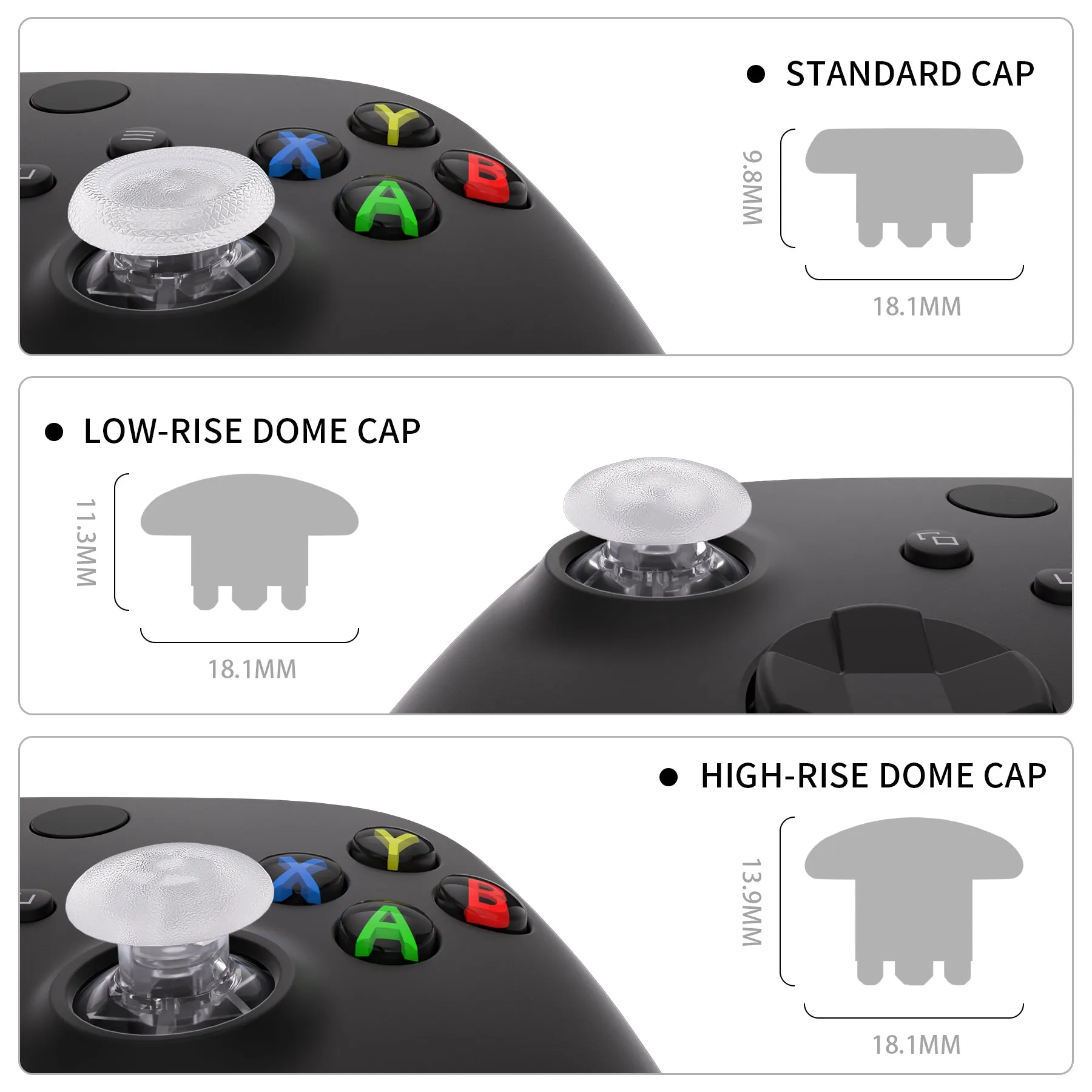 eXtremeRate EDGE Sticks Interchangeable Thumbsticks for Xbox Core Controller, Clear Swappable Analog Stick Joystick for Xbox One S/X, Xbox Elite V1 Controller, for Nintendo Switch Pro Controller - AGLX3M006