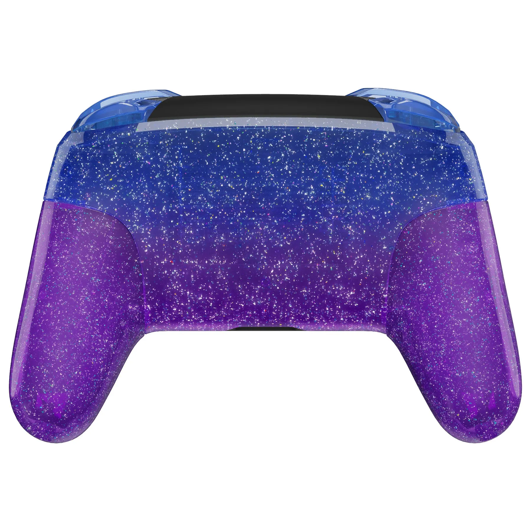 eXtremeRate Glitter Gradient Translucent Bluebell Faceplate Backplate Handles for NS Switch Pro Controller, Soft Touch Replacement Grip Housing Shell Cover With Full Set Buttons for NS Switch Pro - FRP357