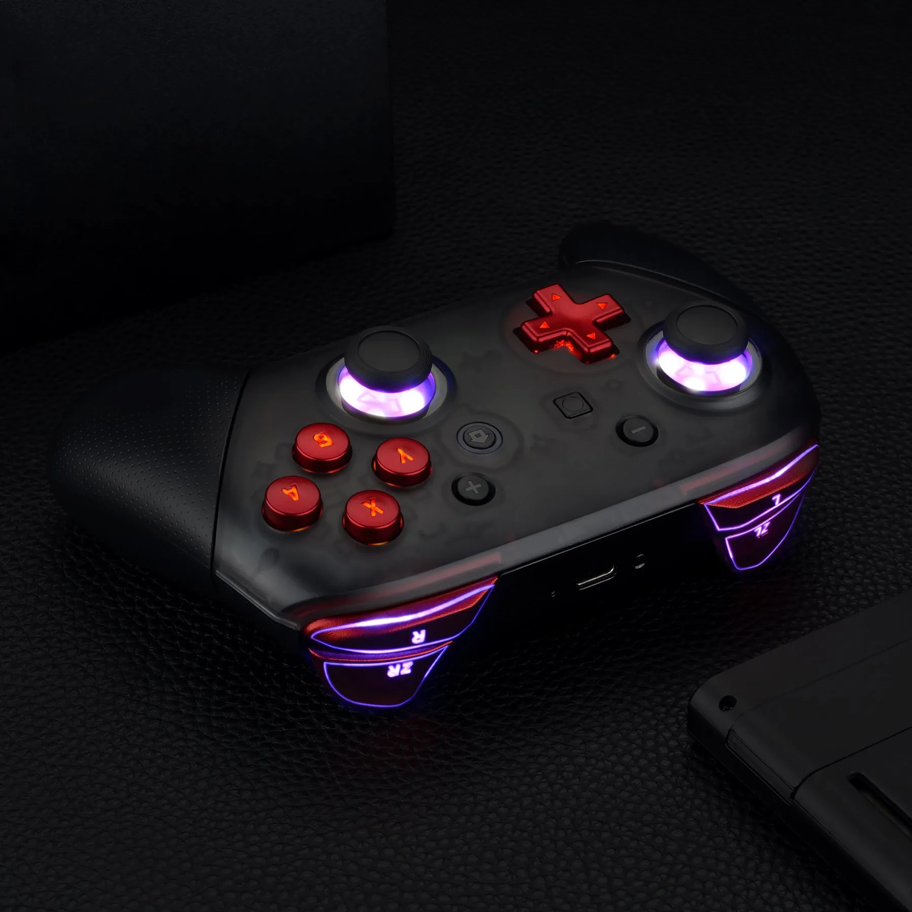 eXtremeRate Multi-Colors Luminated Thumbsticks D-pad ABXY ZR ZL L R Scarlet Red Classic Symbol Buttons DTFS LED Kit for NS Switch Pro Controller - 9 Colors Modes 6 Areas DIY Option Button Control - NSLED019