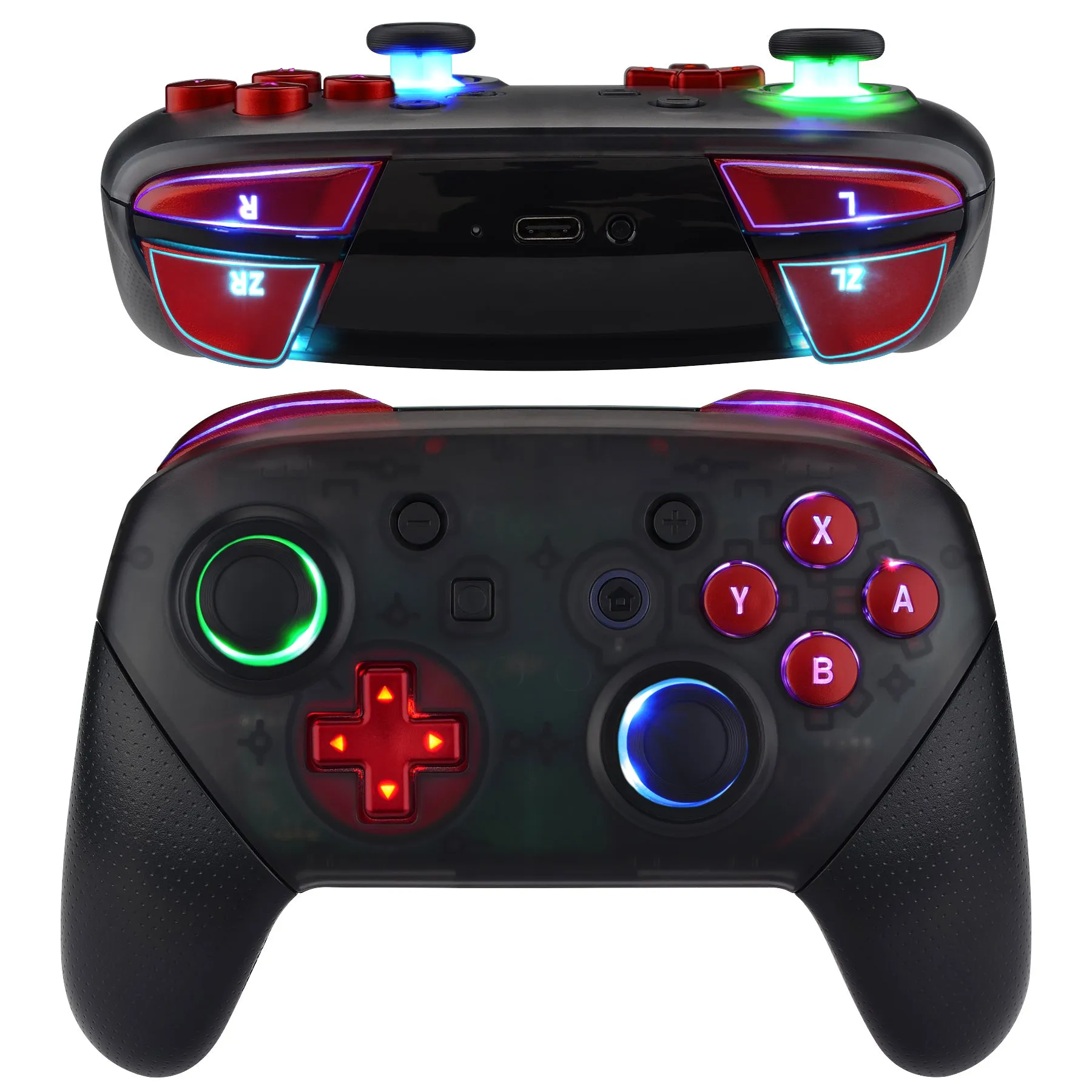 eXtremeRate Multi-Colors Luminated Thumbsticks D-pad ABXY ZR ZL L R Scarlet Red Classic Symbol Buttons DTFS LED Kit for NS Switch Pro Controller - 9 Colors Modes 6 Areas DIY Option Button Control - NSLED019