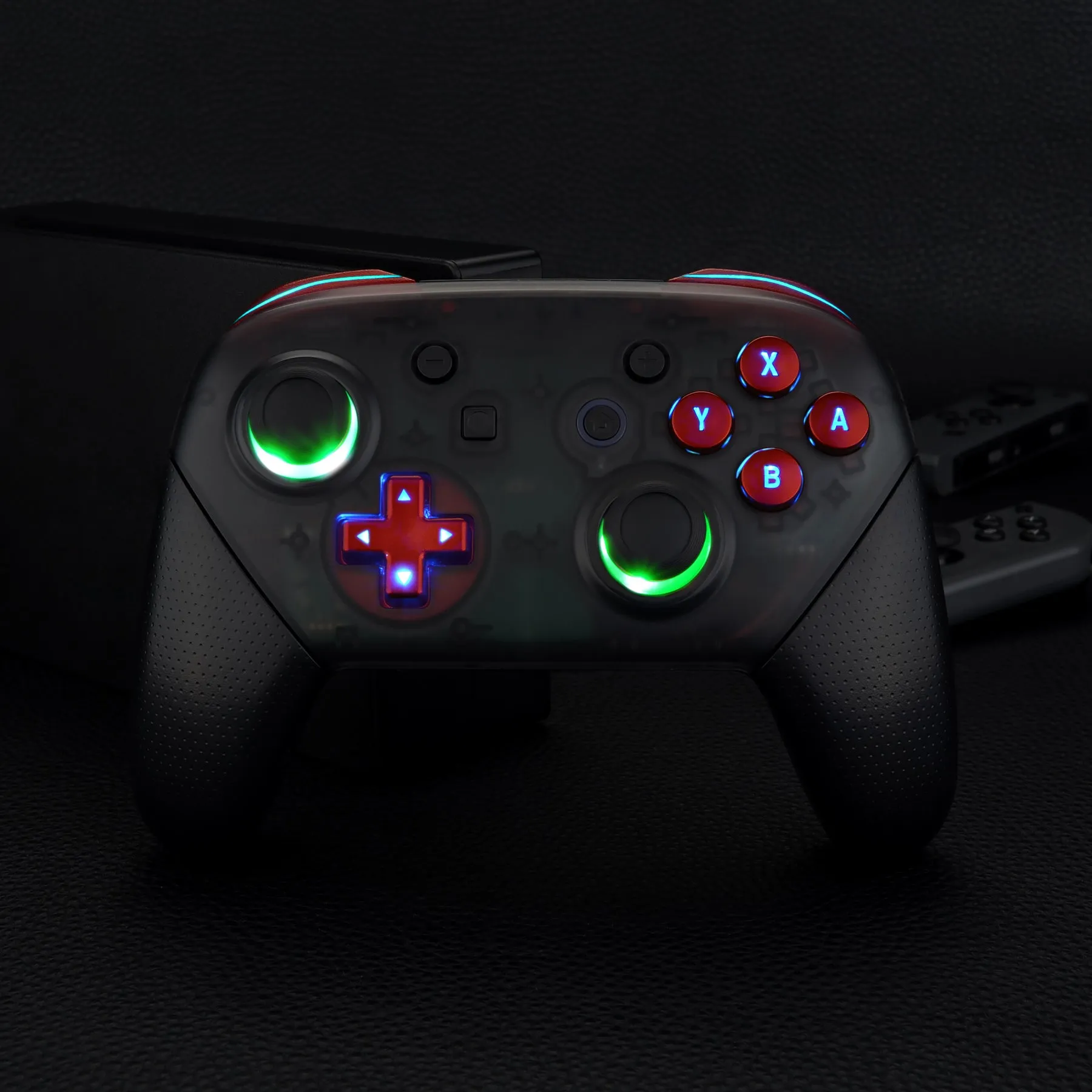 eXtremeRate Multi-Colors Luminated Thumbsticks D-pad ABXY ZR ZL L R Scarlet Red Classic Symbol Buttons DTFS LED Kit for NS Switch Pro Controller - 9 Colors Modes 6 Areas DIY Option Button Control - NSLED019