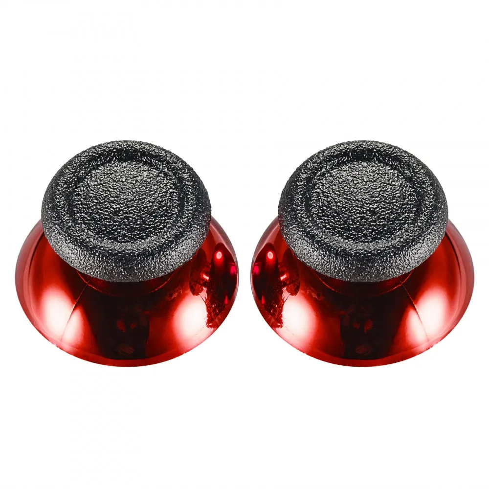 eXtremeRate Replacement Chrome Red Buttom Black Rubber Thumbsticks For PS4 Controller - P4J0121