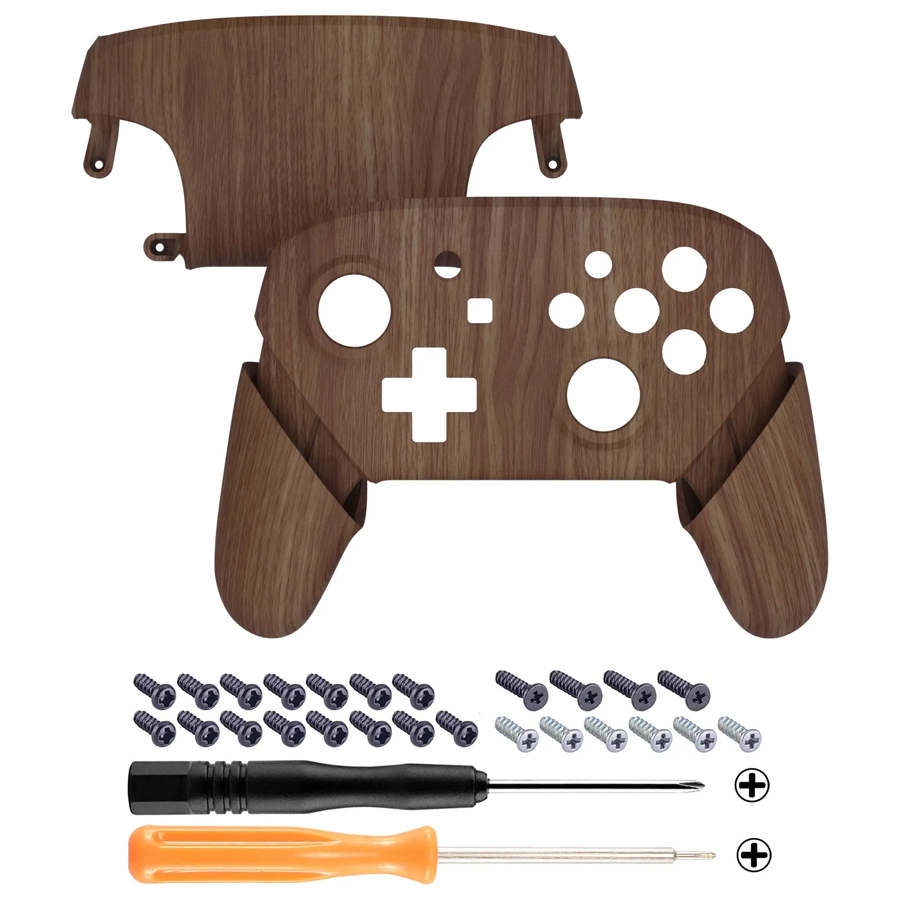 eXtremeRate Wood Grain Faceplate Backplate Handles for Nintendo Switch Pro Controller, Soft Touch Grip Replacement Housing Shell Cover Buttons for Nintendo Switch Pro - Controller NOT Included - FRS201