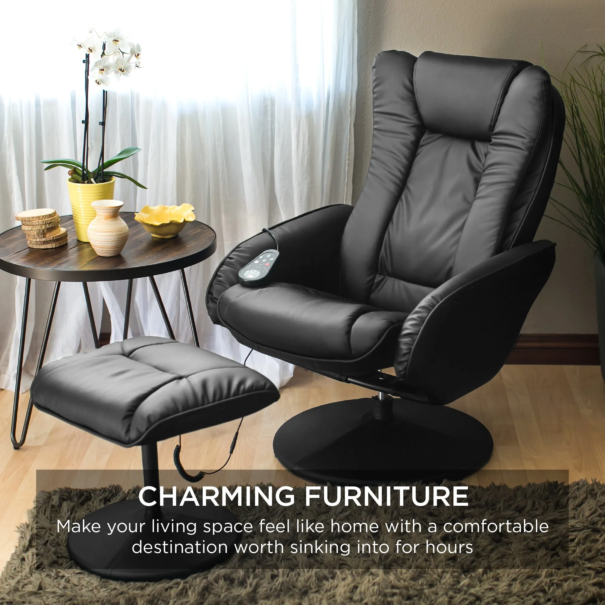 Faux Leather Electric Massage Recliner Chair w/ Stool Ottoman, Remote