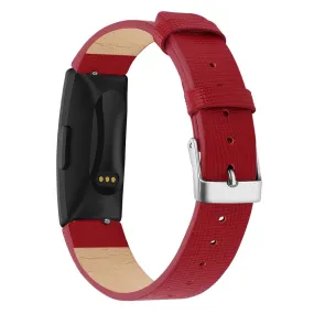 Fitbit Inspire / Inspire HR square pattern genuine leather watch strap - Red / Size: L