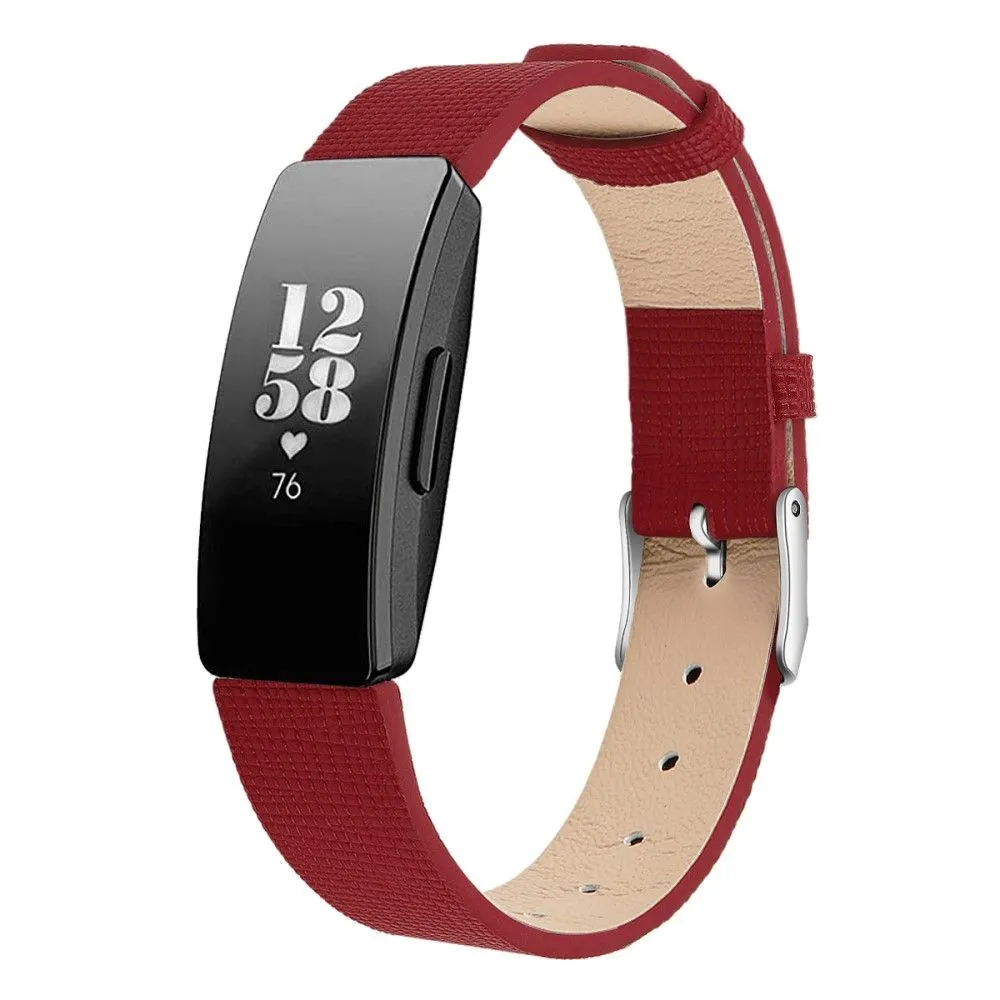 Fitbit Inspire / Inspire HR square pattern genuine leather watch strap - Red / Size: L