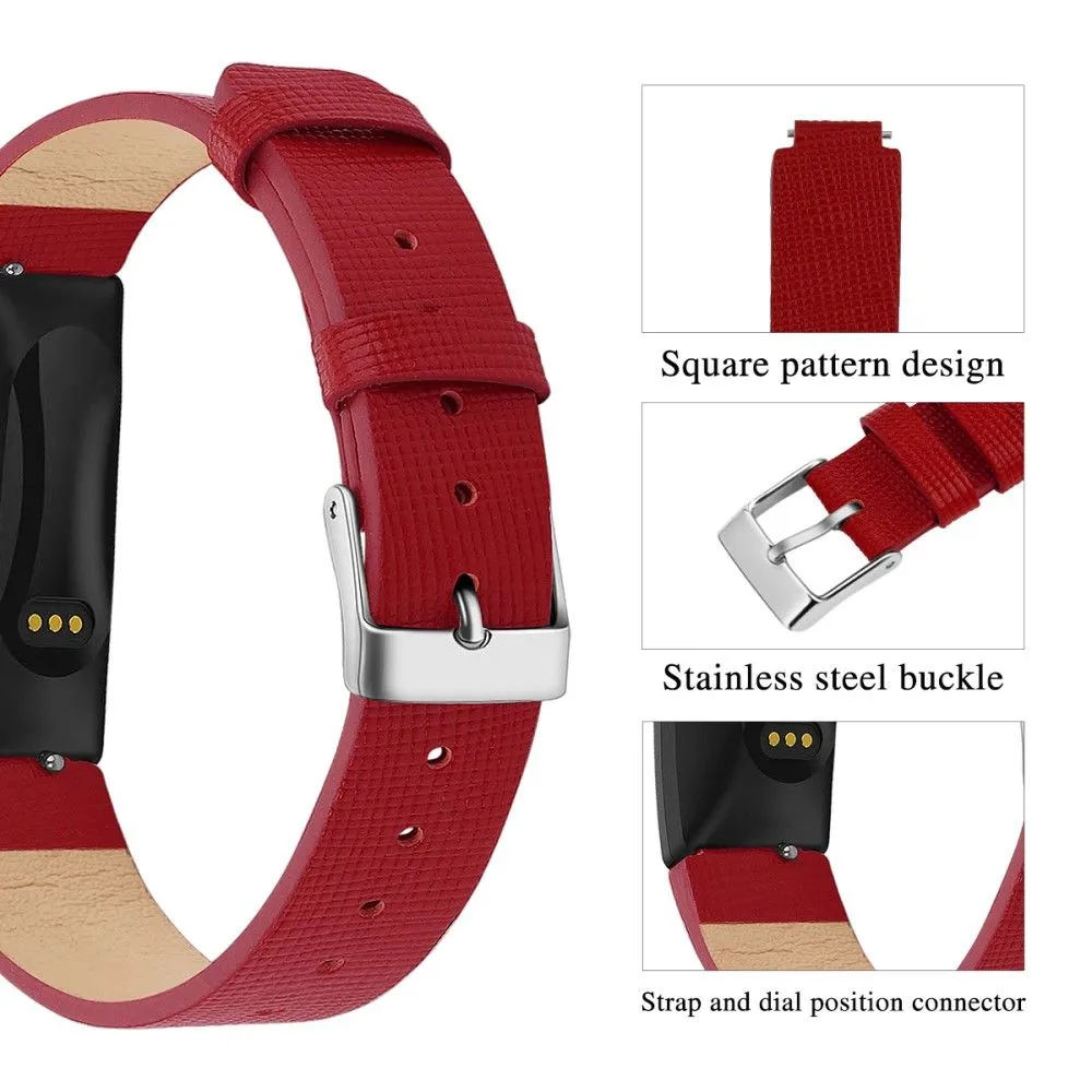 Fitbit Inspire / Inspire HR square pattern genuine leather watch strap - Red / Size: L