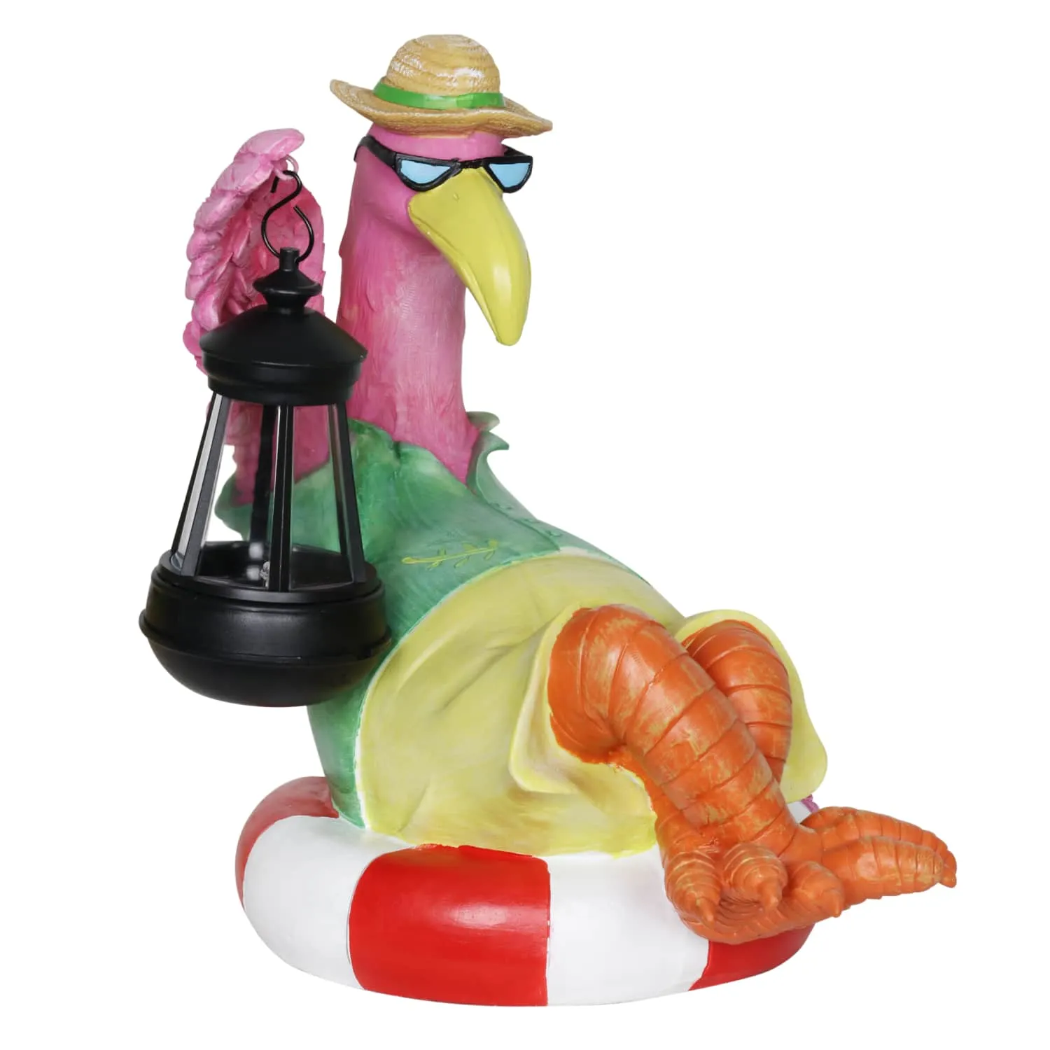 Flamingo Holding a Solar Lantern Garden Statue, 8 by 11 Inches