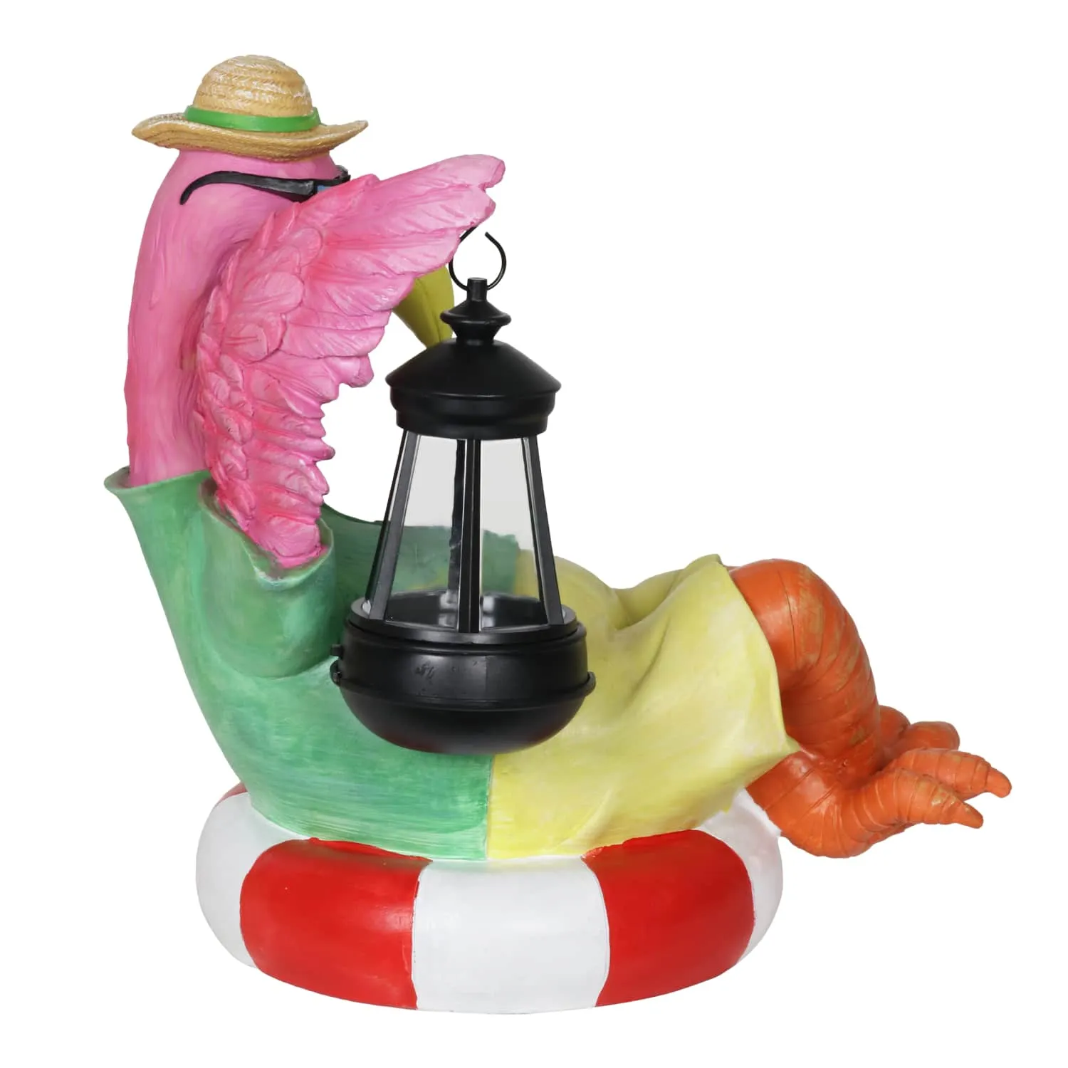 Flamingo Holding a Solar Lantern Garden Statue, 8 by 11 Inches