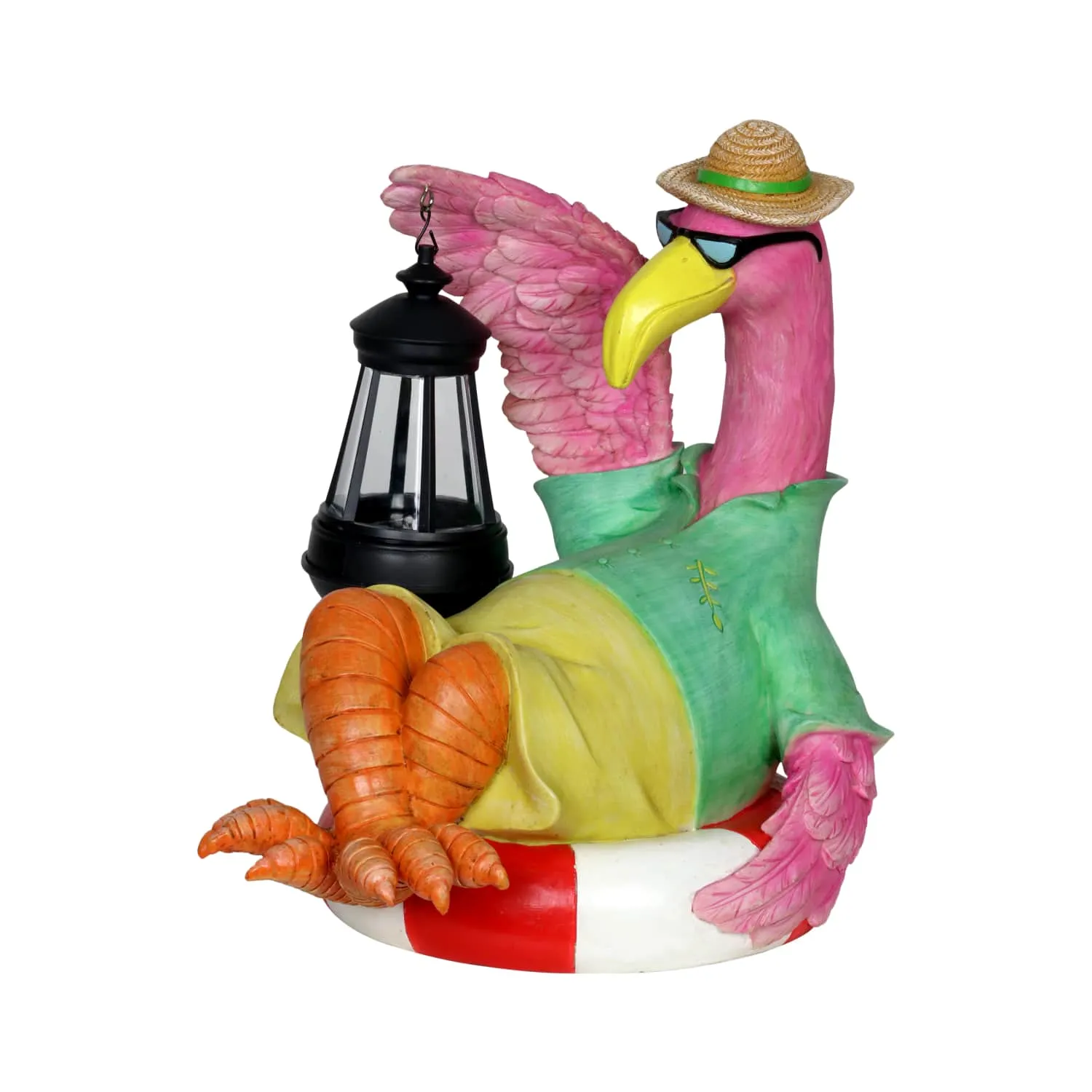 Flamingo Holding a Solar Lantern Garden Statue, 8 by 11 Inches