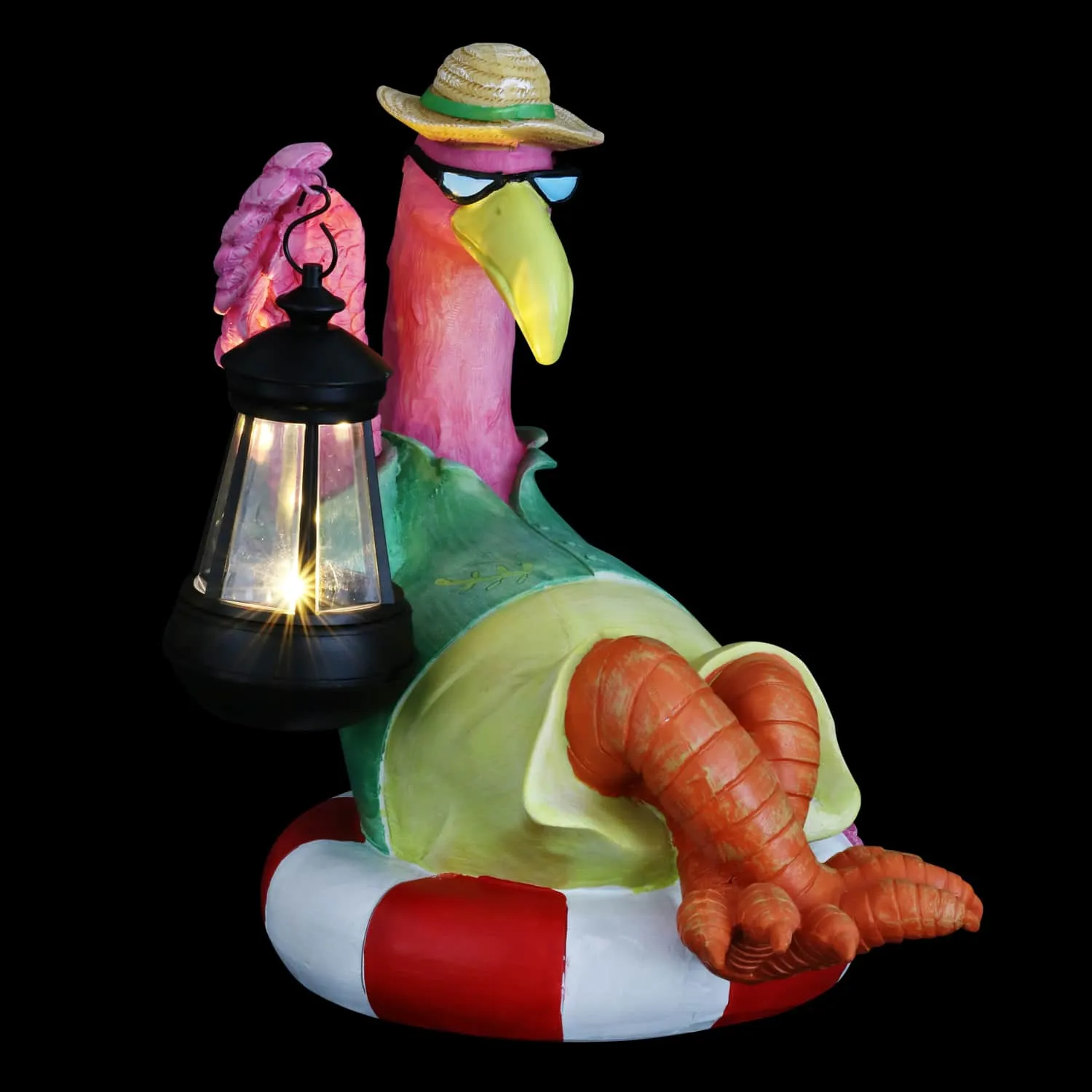 Flamingo Holding a Solar Lantern Garden Statue, 8 by 11 Inches