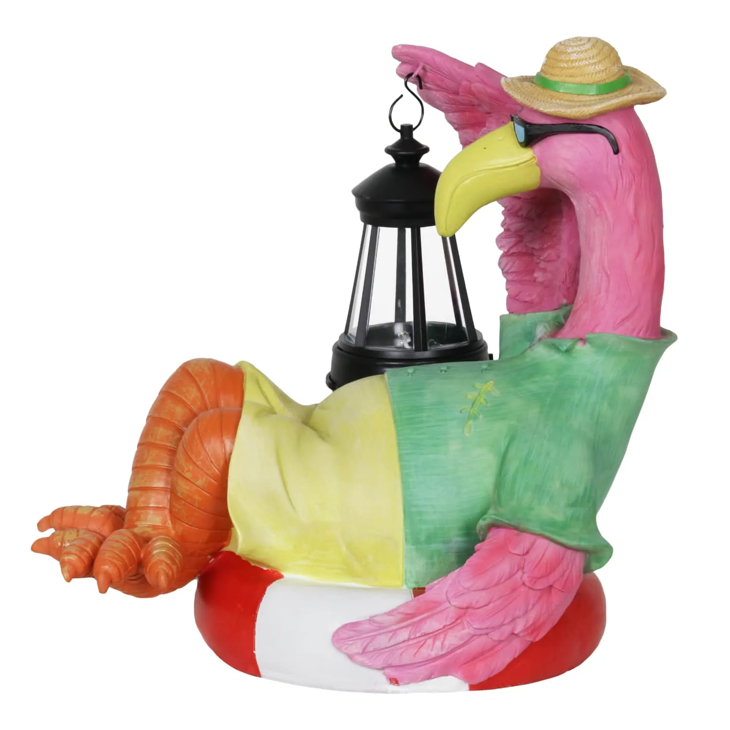 Flamingo Holding a Solar Lantern Garden Statue, 8 by 11 Inches