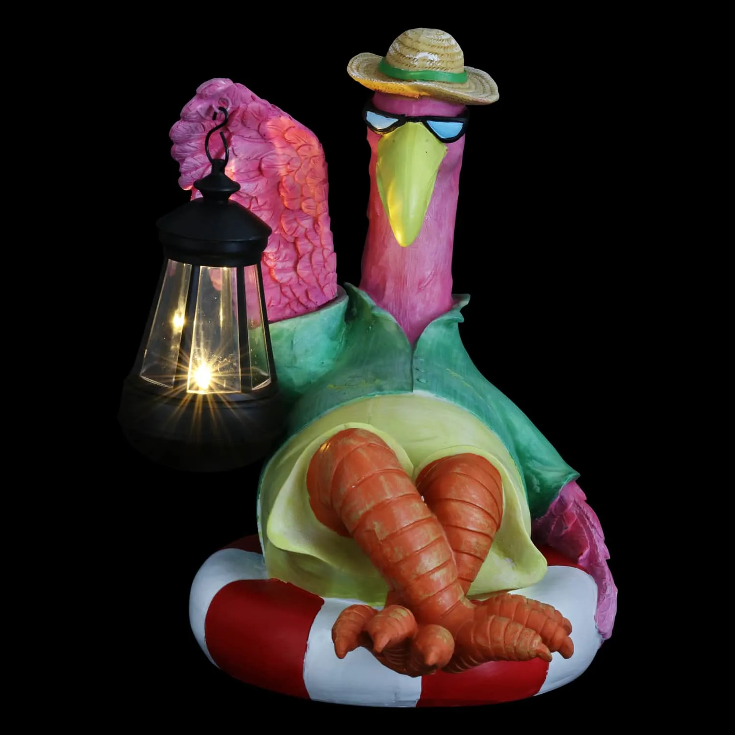 Flamingo Holding a Solar Lantern Garden Statue, 8 by 11 Inches