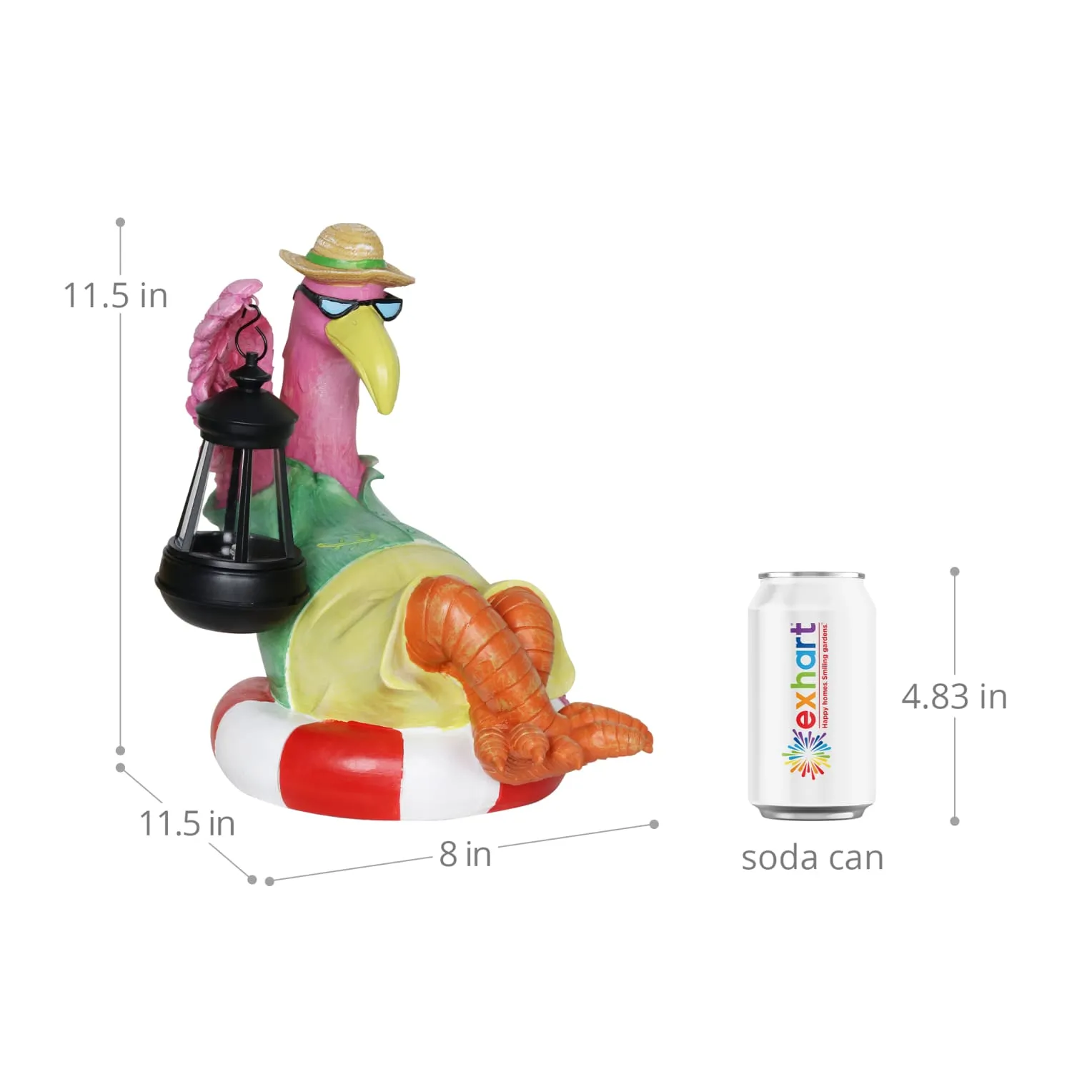 Flamingo Holding a Solar Lantern Garden Statue, 8 by 11 Inches