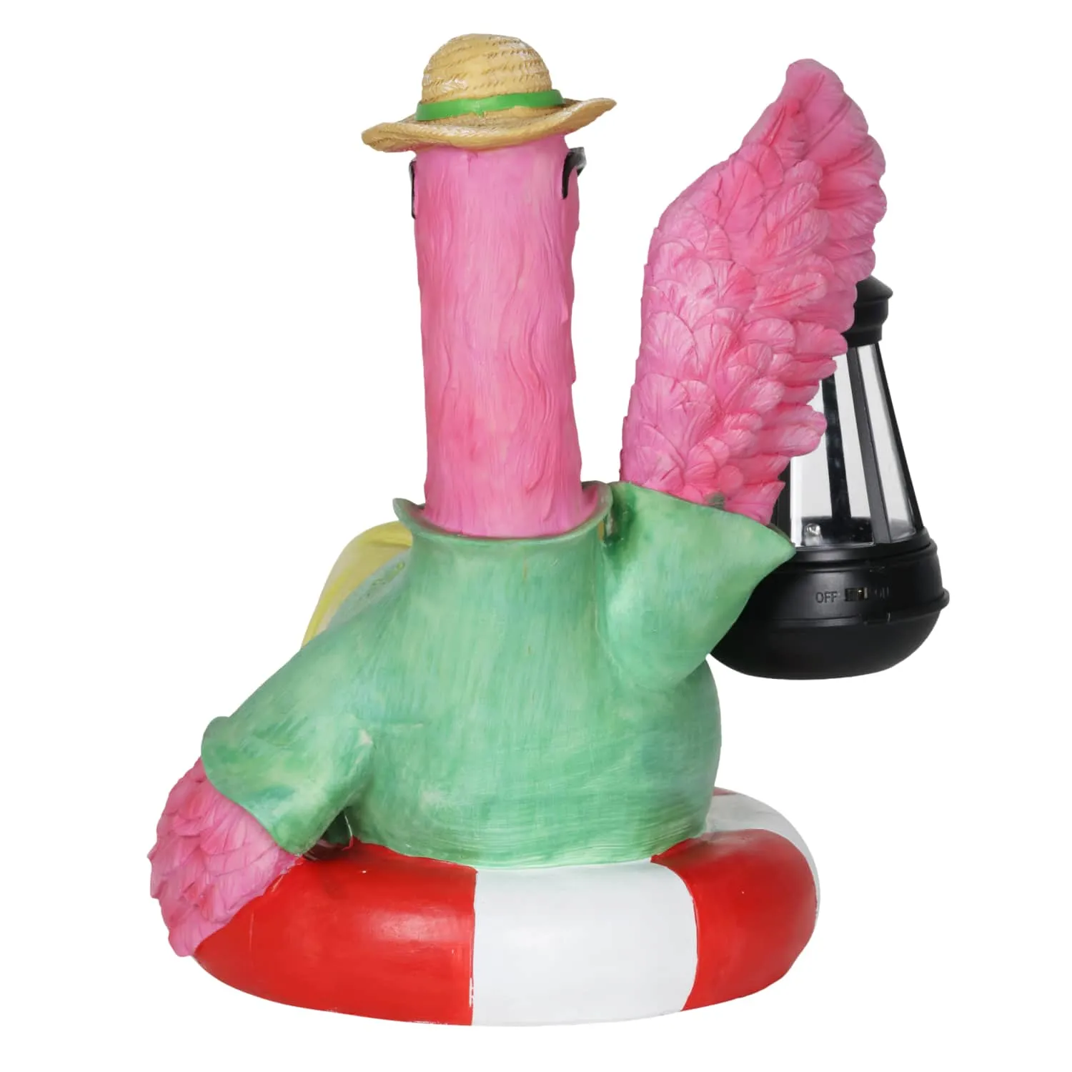 Flamingo Holding a Solar Lantern Garden Statue, 8 by 11 Inches