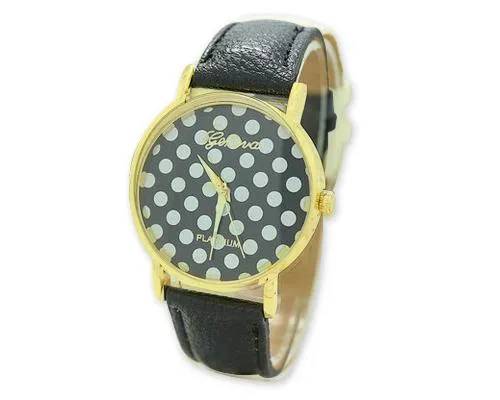 Geneva Women Candy Color Dots Leather Alloy Wrist Watch