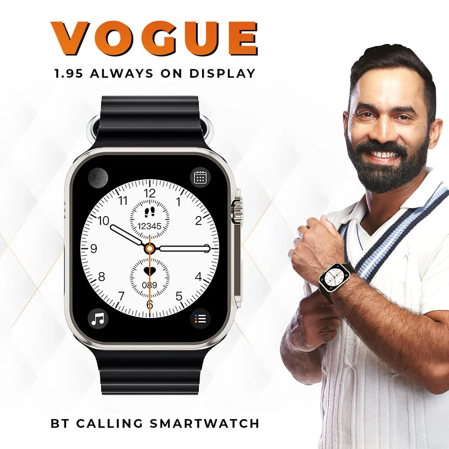 GIZMORE GizFit Vogue Bluetooth Calling Smartwatch | 1.95 Inch HD Display | 600 NITS Smartwatch (Black)