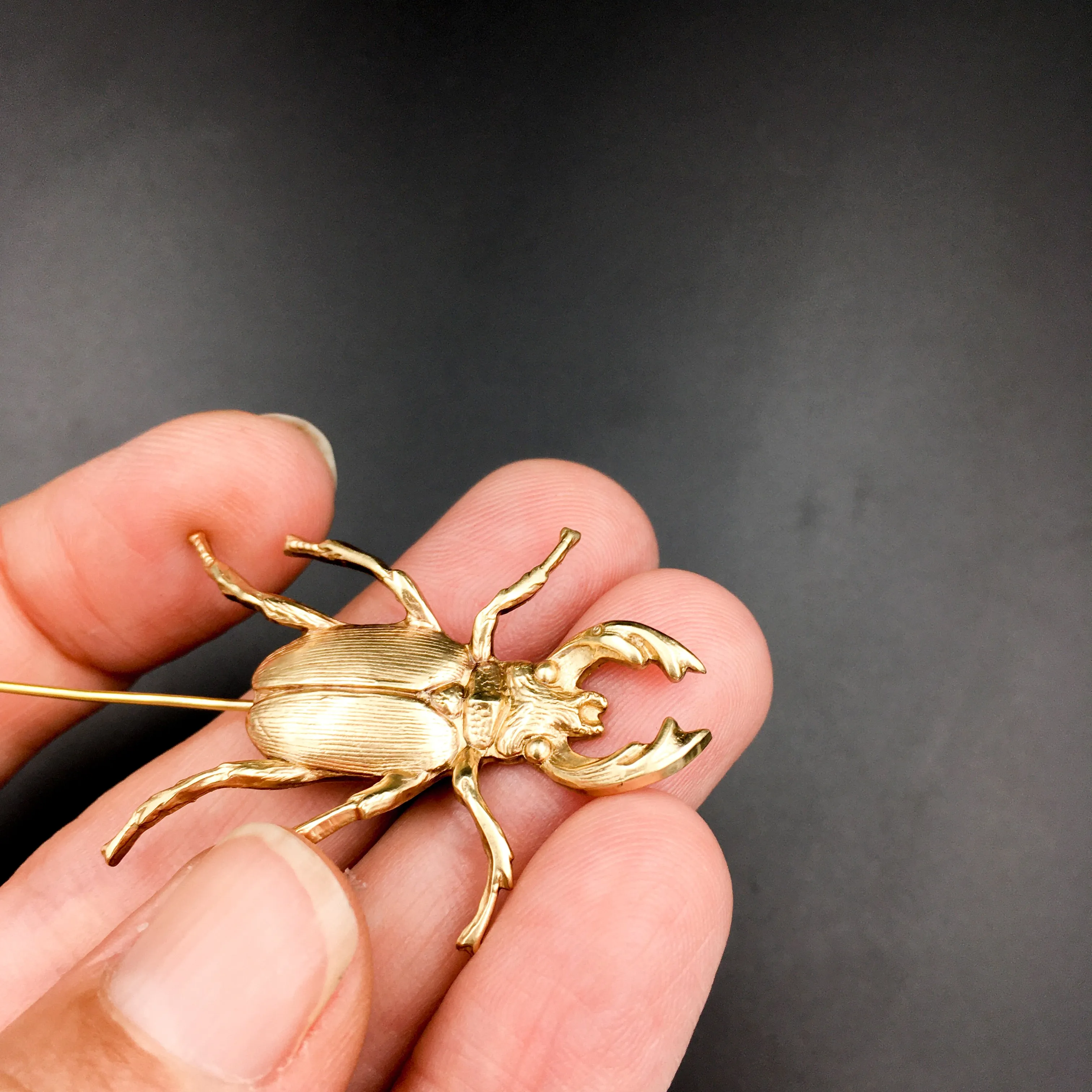 Gold Stag Beetle Insect Stick Pin -- Perfect Gift for Groom or Groomsmen