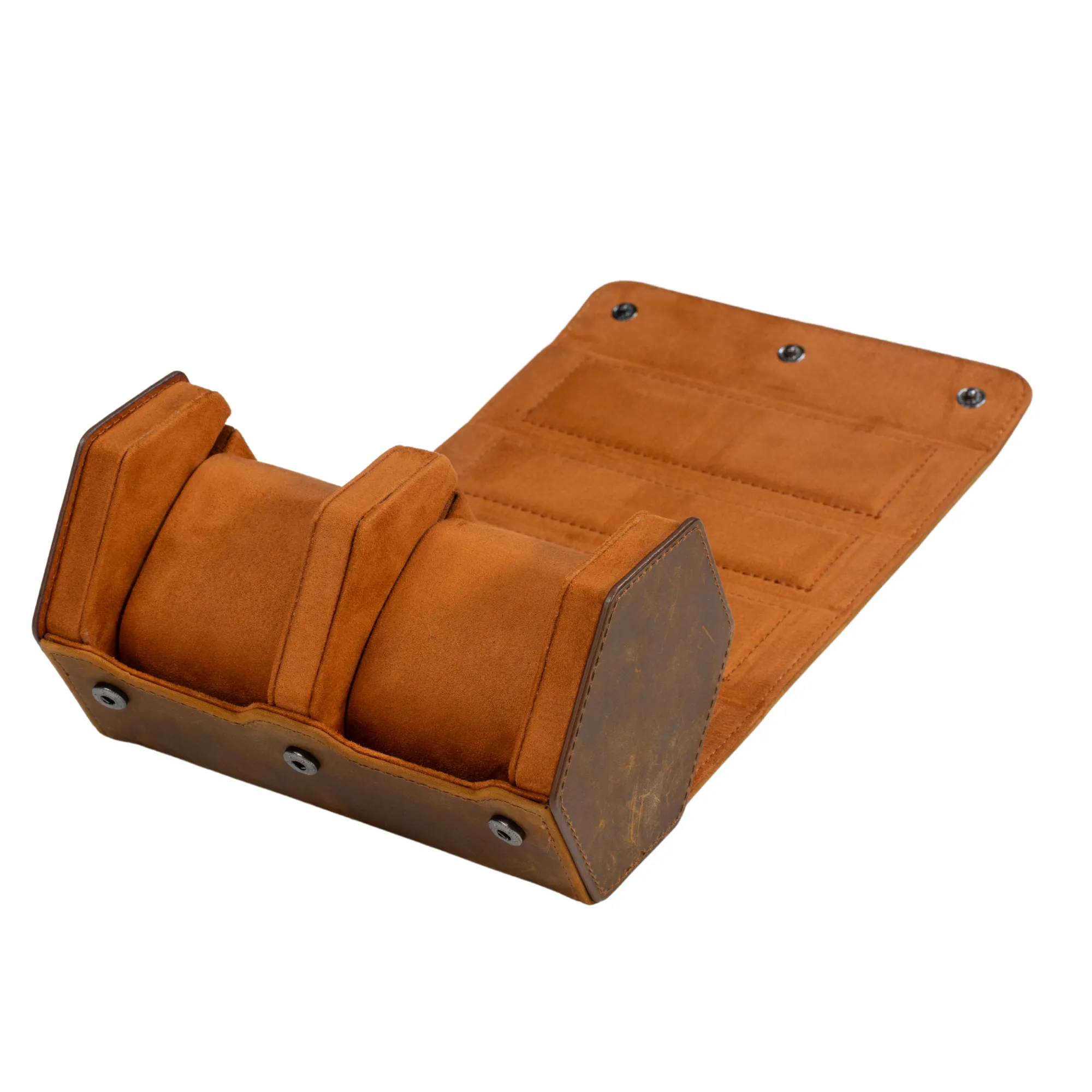 Hex Leather Watch Roll 2 Slots in Saddle Leather/Brown