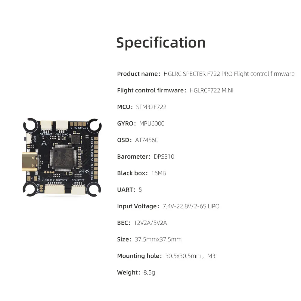 HGLRC SPECTER F722 Pro MPU6000 Gyro DJI HD/VTX Freestyle/Racing FPV FC