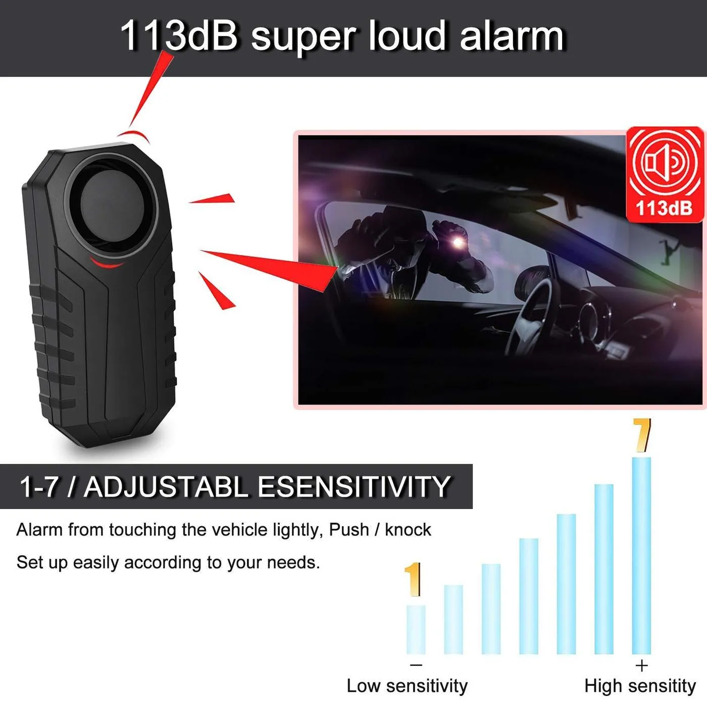 KCMYTONER 1 Pack 113dB Wireless Anti-Theft Vibration Waterproof Security Cycling Bike Alarm Motorcycle Bicycle Alarm with Remote Control