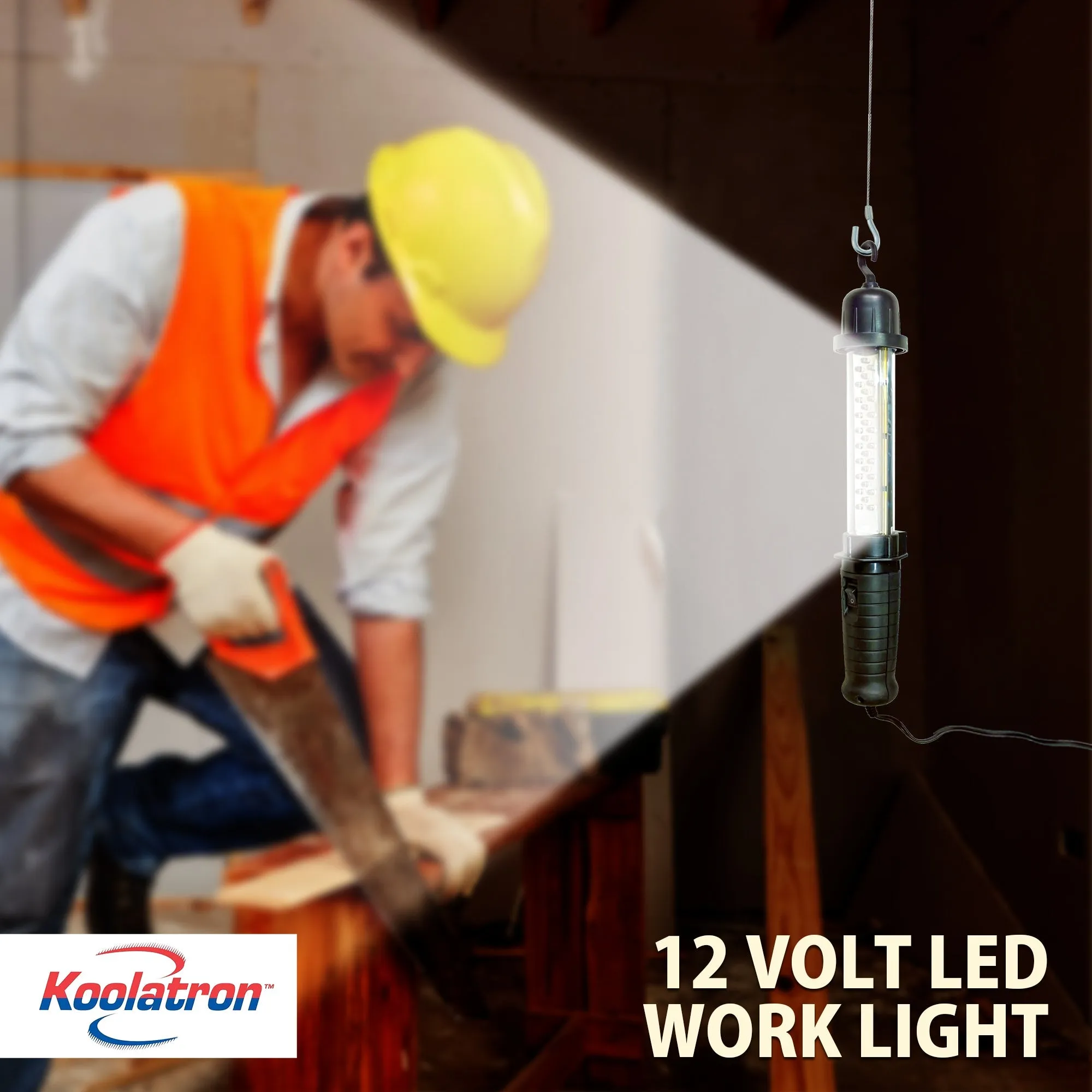 Koolatron 12V Portable Hanging LED Work Light w/ 10 Ft (3 m) Cord, Black, Handsfree Lantern, Weatherproof Ultra-Bright Flood Light for Construction, Camping, Jobsite, Emergency