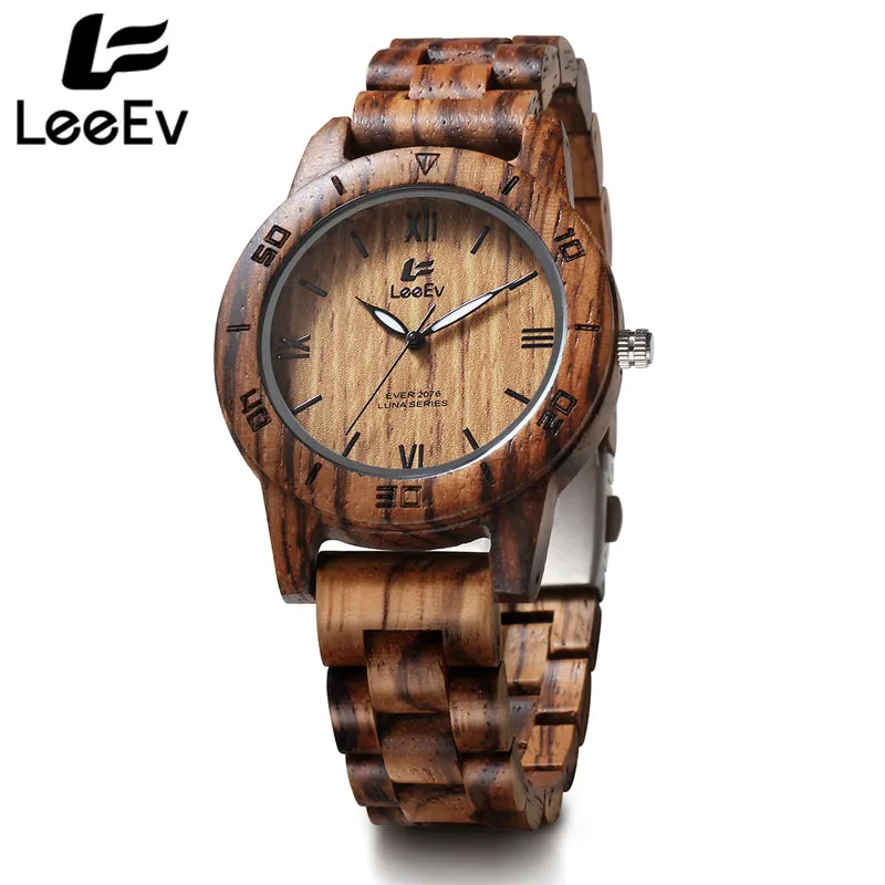 LeeEv Luxury Full Wooden Zebra Watches Man Antique Analog Nature Full Wood Quartz Wristwatch Male Relogio Masculino EV2076