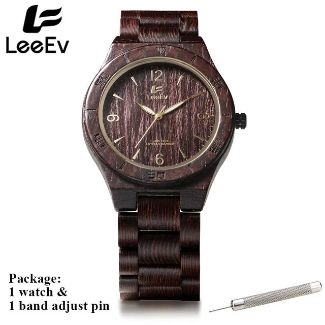 LeeEv Mens Watches Fashion All True Walnut Wood Japanese Quartz Watch for Male Casual Luminous Pointer Wristwatches EV1918