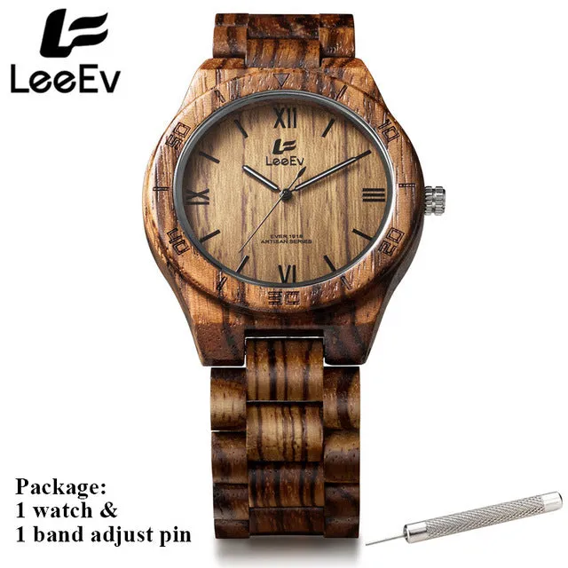 LeeEv Mens Watches Fashion All True Walnut Wood Japanese Quartz Watch for Male Casual Luminous Pointer Wristwatches EV1918