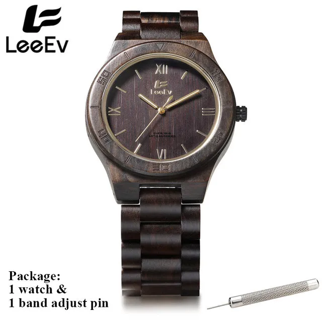 LeeEv Mens Watches Fashion All True Walnut Wood Japanese Quartz Watch for Male Casual Luminous Pointer Wristwatches EV1918