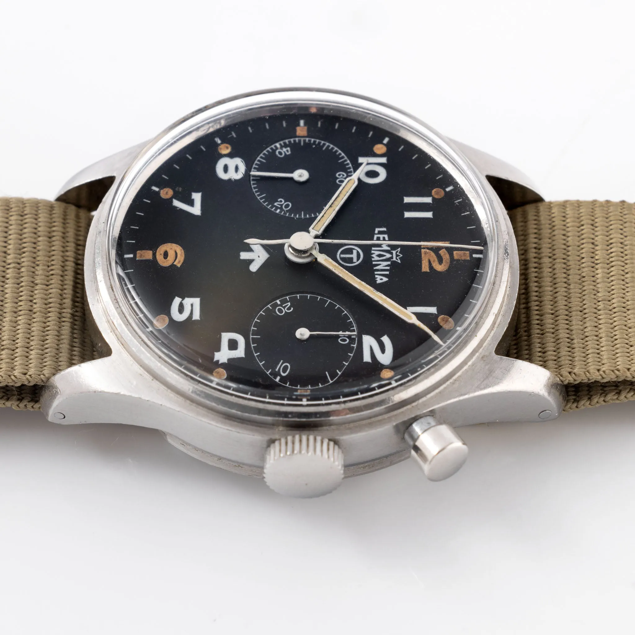 Lemania Military Mono Pusher Chronograph Black Dial, Second Series for British Armed Forces