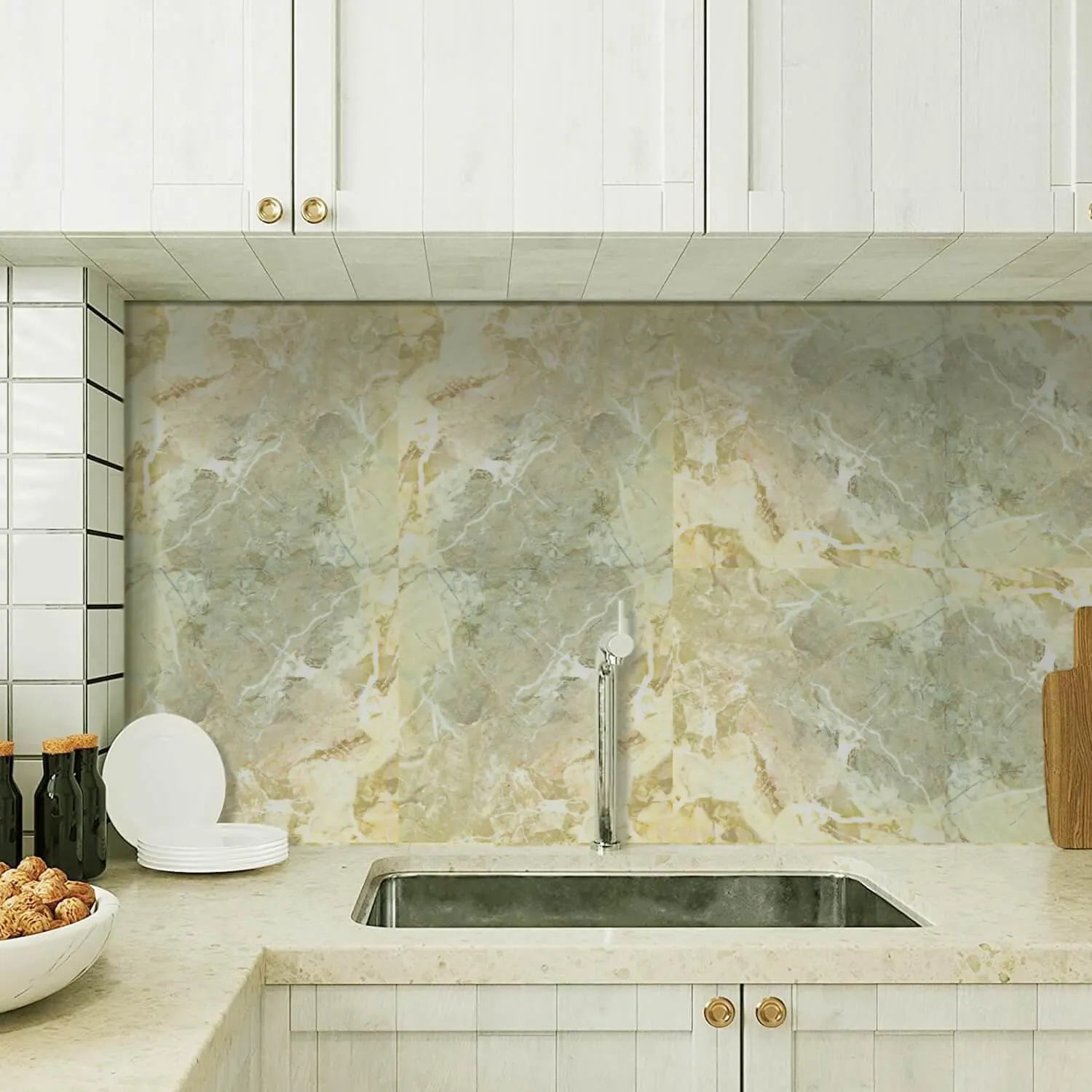 Light Green Marble Peel and Stick Wall Tile