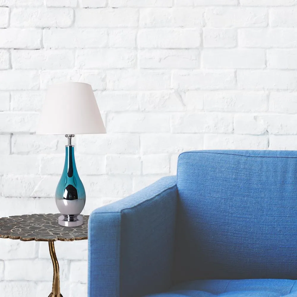 Lola Ombre Droplet Glass Table Lamp 28" - Blue Chrome Ombre/Crème