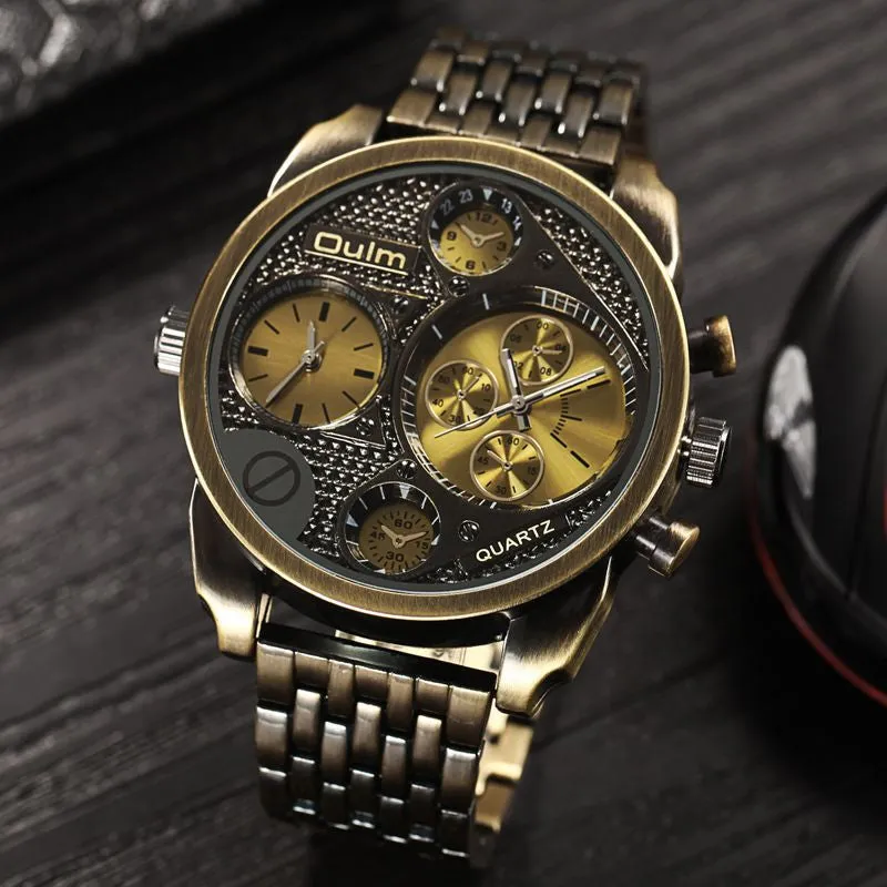 Luxury Brand Men Full Steel Watch Golden Big Size Antique Male Casual Watches Military Wristwatch