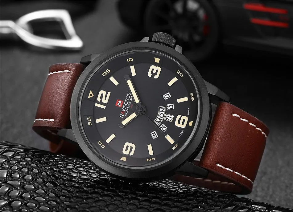 Luxury NAVIFORCE Brand Genuine Leather Analog Display Date Men's Quartz Watch Sports Watches Men Wristwatch