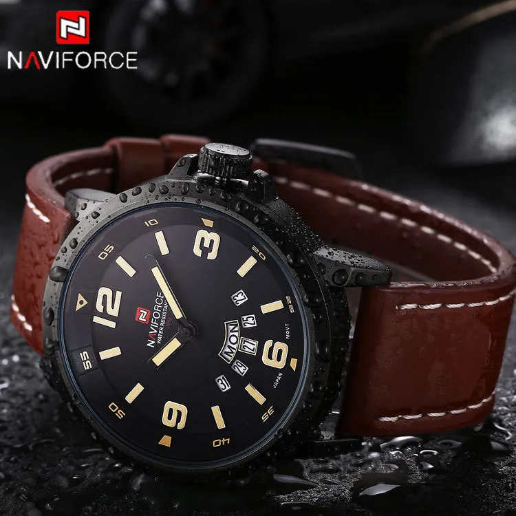 Luxury NAVIFORCE Brand Genuine Leather Analog Display Date Men's Quartz Watch Sports Watches Men Wristwatch