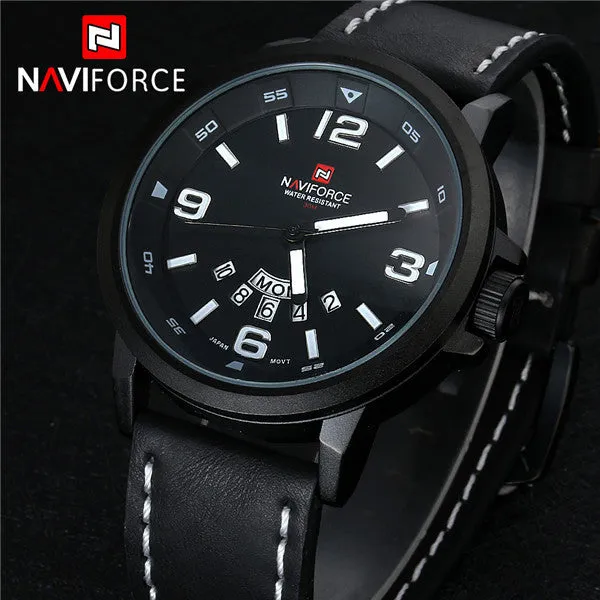 Luxury NAVIFORCE Brand Genuine Leather Analog Display Date Men's Quartz Watch Sports Watches Men Wristwatch