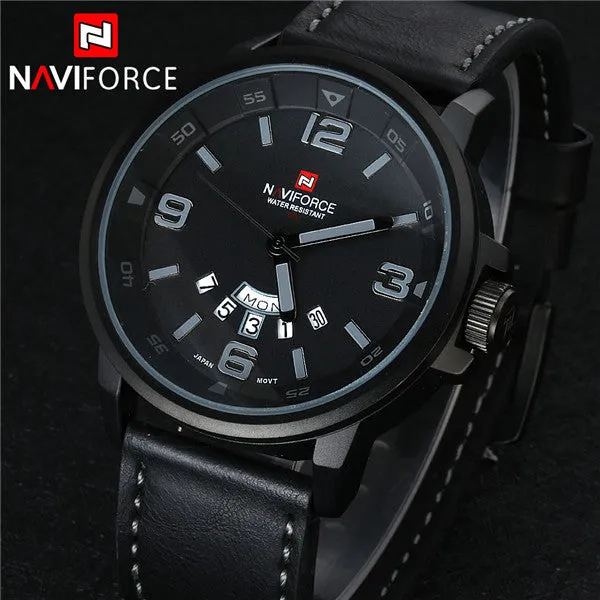 Luxury NAVIFORCE Brand Genuine Leather Analog Display Date Men's Quartz Watch Sports Watches Men Wristwatch