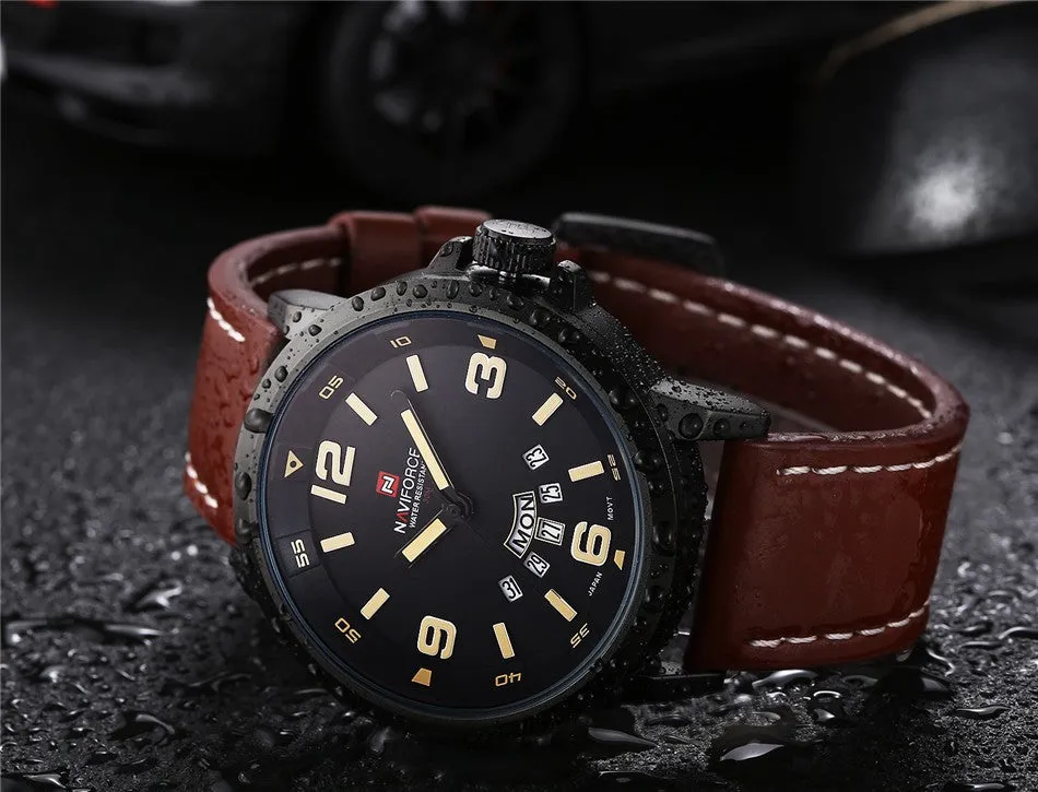 Luxury NAVIFORCE Brand Genuine Leather Analog Display Date Men's Quartz Watch Sports Watches Men Wristwatch