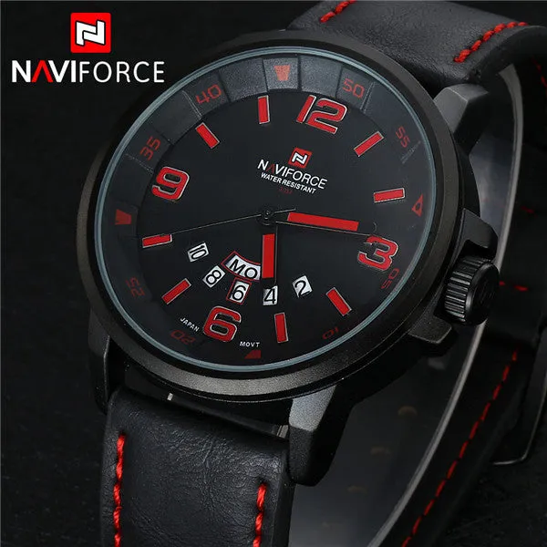 Luxury NAVIFORCE Brand Genuine Leather Analog Display Date Men's Quartz Watch Sports Watches Men Wristwatch