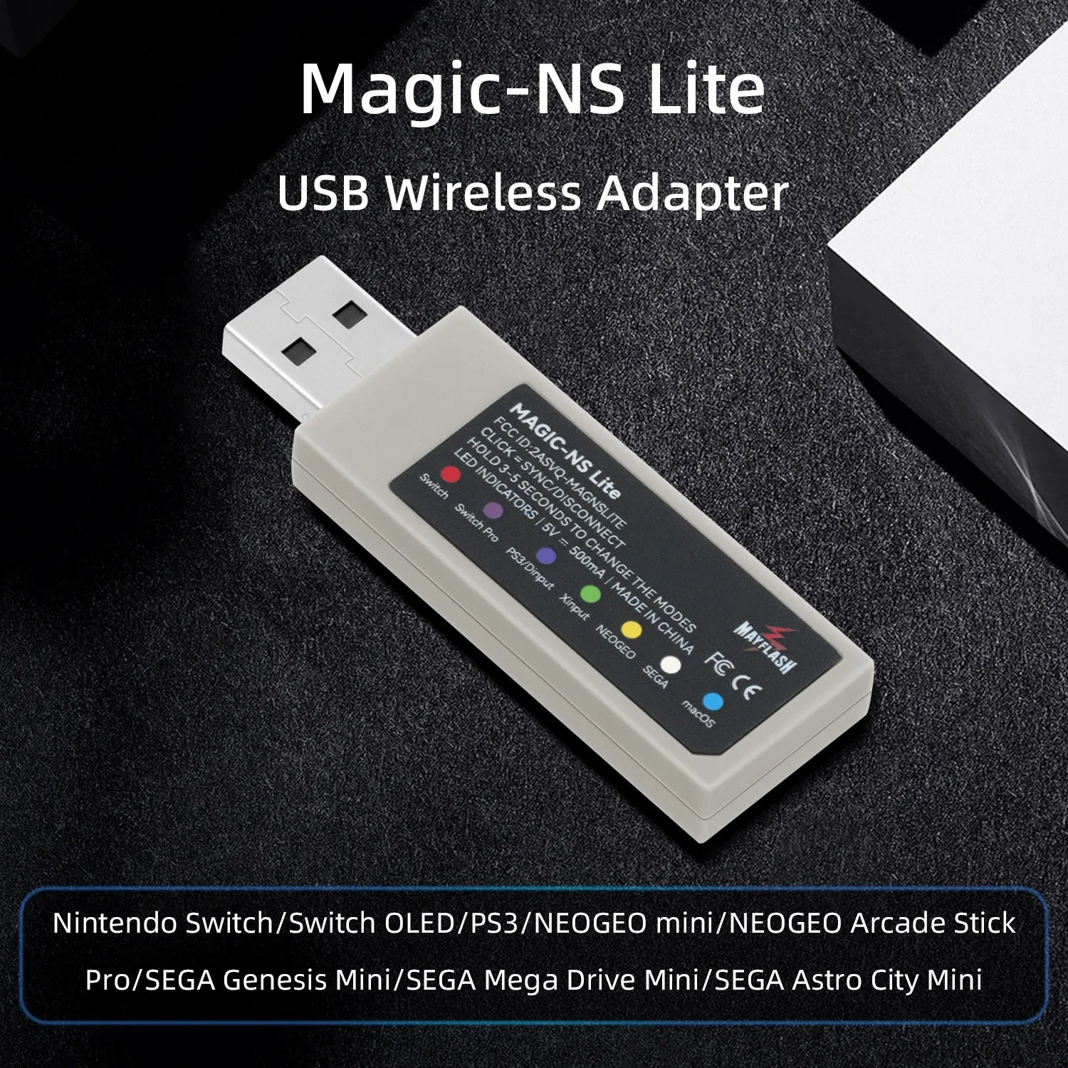 MayFlash Magic-NS Lite Wireless Bluetooth USB Adapter for Nintendo Switch/Switch OLED/PS3/NEOGEO mini/SNK NEOGEO Arcade Stick PRO/SEGA Genesis Mini/SEGA Mega Drive Mini/Sega Astro City Mini/PC/Raspberry Pi