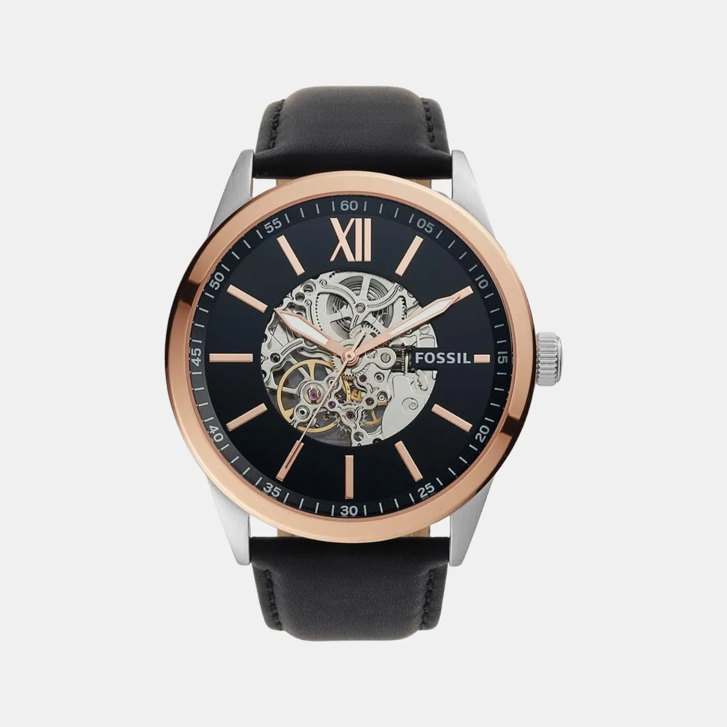 Men's Black Analog Automatic Leather Watch BQ2383