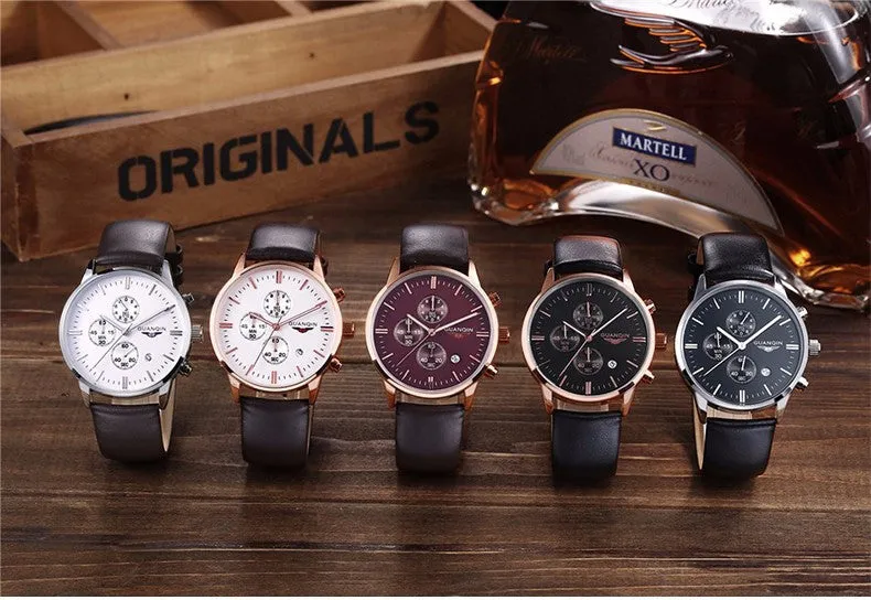 Men's Watches New Fashion Luxury Top Brand GUANQIN Chronograph Male Dress Leather Belt Sports Clock Quartz Wrist Watches