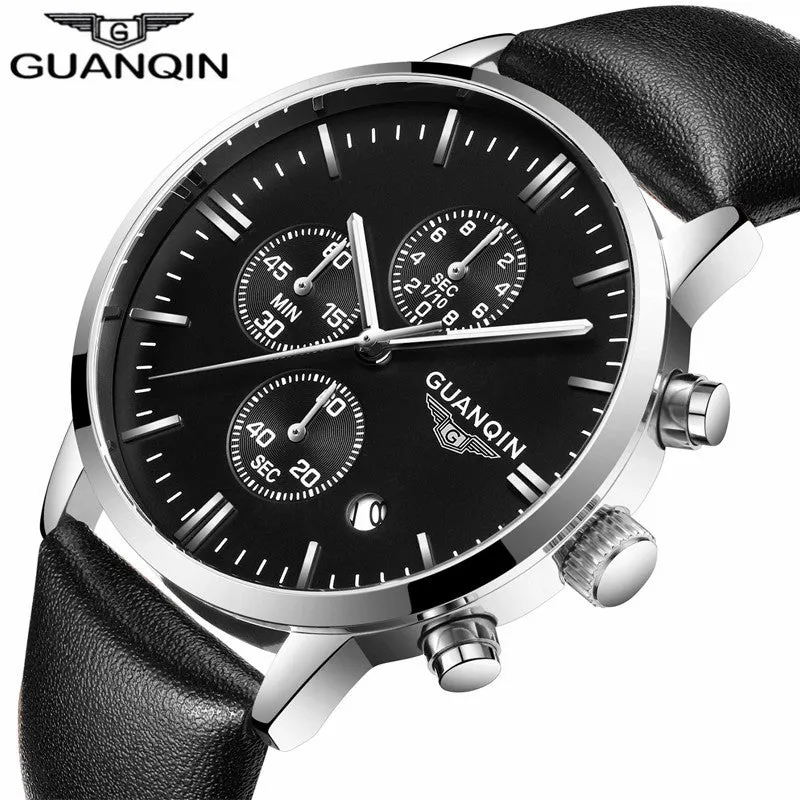 Men's Watches New Fashion Luxury Top Brand GUANQIN Chronograph Male Dress Leather Belt Sports Clock Quartz Wrist Watches